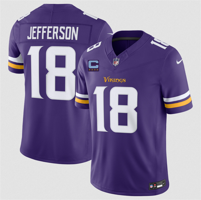 Men's Purple Minnesota Vikings #18 Justin Jefferson 2026 F.U.S.E. With 4-star C Patch Vapor Limited Stitched Football Jersey